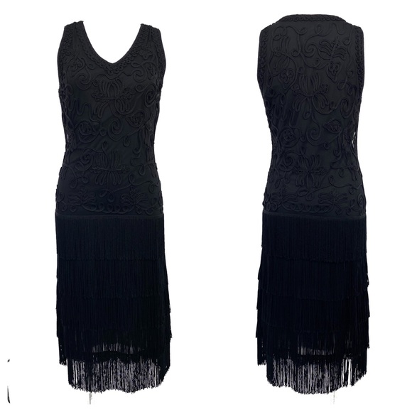 black fringe flapper dress